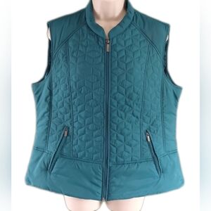 Olsen Europe Quilted Vest Mock Neck Lightweight Zip Pockets Teal Sz L